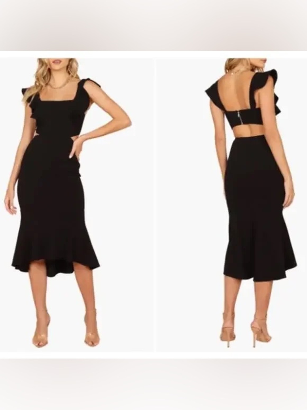 Petal & Pup Black Ruffle-Sleeve Mermaid Dress
